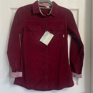 Roxy Burgundy Corduroy Button Up Shirt Size Small Long Sleeve Lightweight NWT